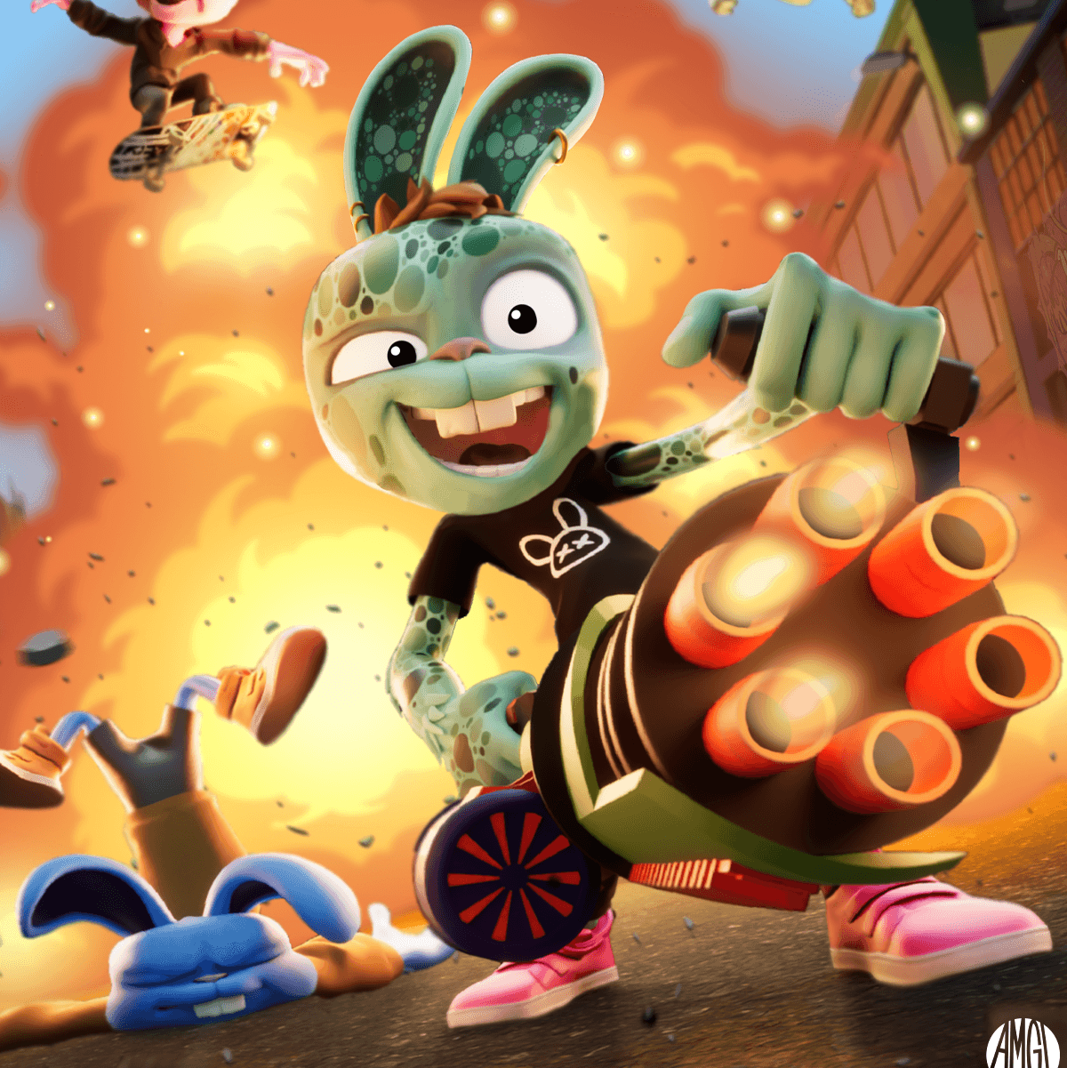Square My Pet Hooligan promotional art showing a rabbit character in front of an explosion